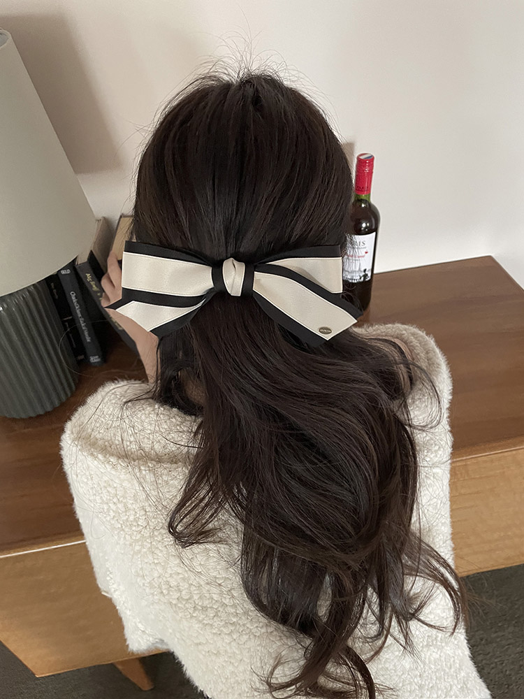 [자체제작] 클래식 리본 헤어클립 - 핸드메이드 투톤 반묶음헤어핀 올림머리 자동핀 - 상품 이미지