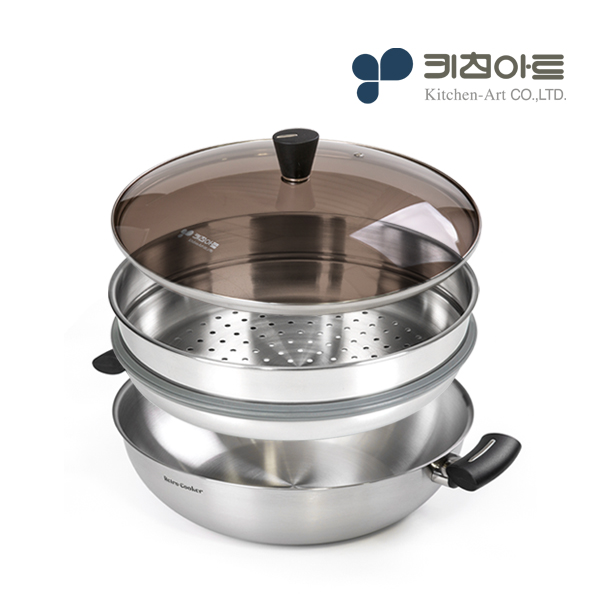 키친아트 인덕션 찜냄비 인덕션용 찜기 국산 스텐 레트로 28cm - 상품 이미지