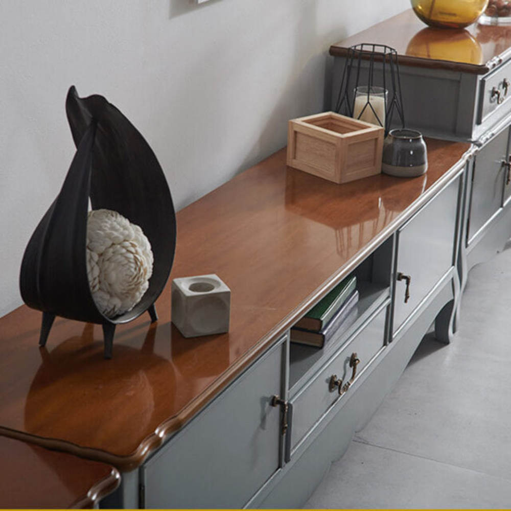 까사홈 엔젤그레이 엔틱 원목 거실장+협탁+수납장 세트