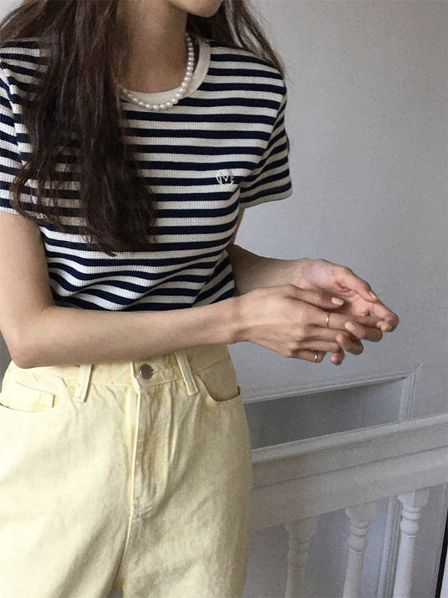 버나뎃 미트미 와플 단가라 티셔츠 (6col) meetme