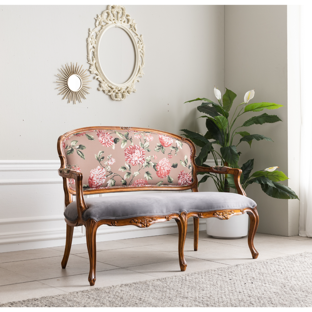 까사홈 루이지 엔틱 패브릭 +원목 2인소파