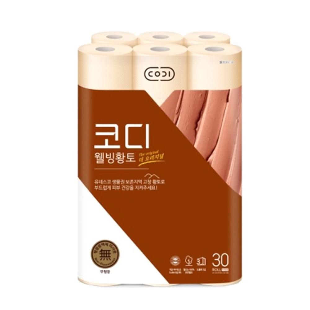 쌍용씨앤비 CODI 웰빙황토 롤화장지 3겹 30m 30롤 : 라봉마트