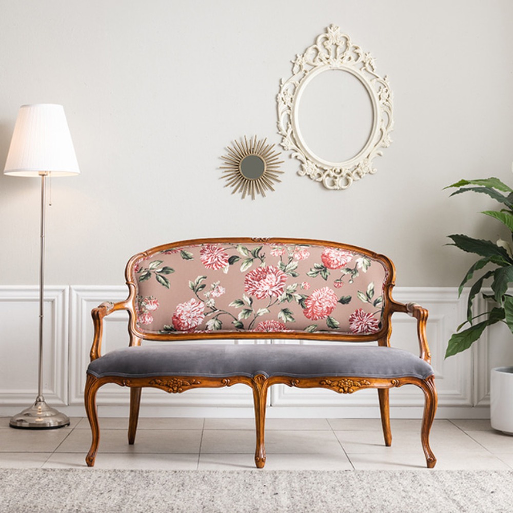 까사홈 루이지 엔틱 패브릭 +원목 2인소파