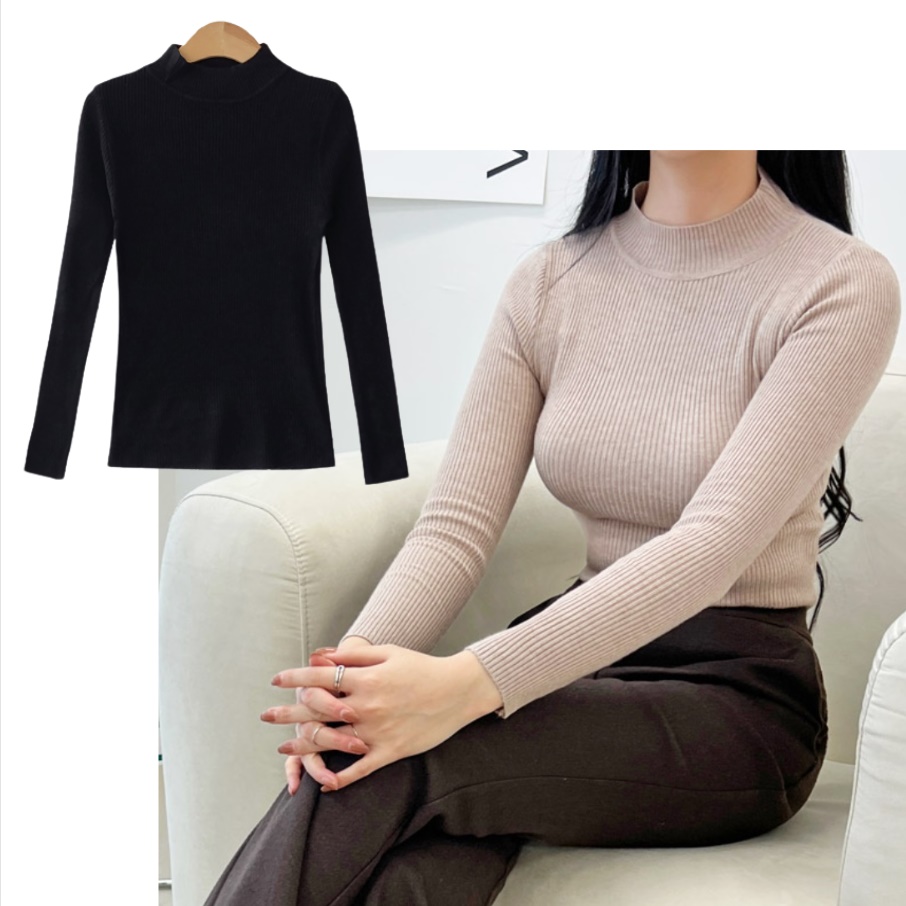 얇은목티 검정색 검정 검은 흰색 기본폴라티 - 메인 이미지