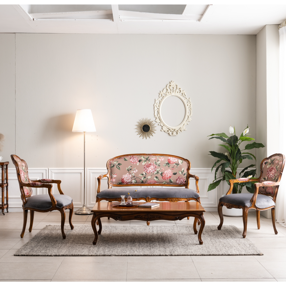 까사홈 루이지 엔틱 패브릭 +원목 2인소파