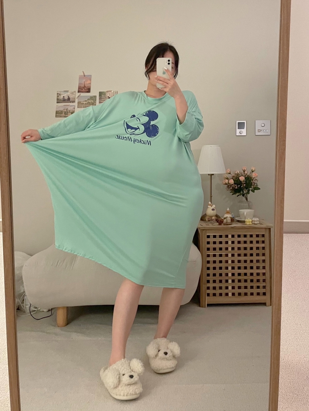 치즈 디즈니 파스텔 원피스 잠옷 빅사이즈 롱 파자마 파티 - 상세 이미지 2