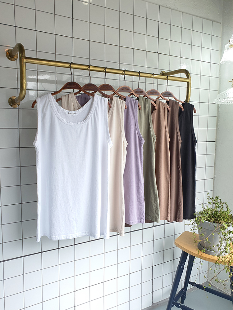 베이직 민소매 기본 라운드 면 티셔츠