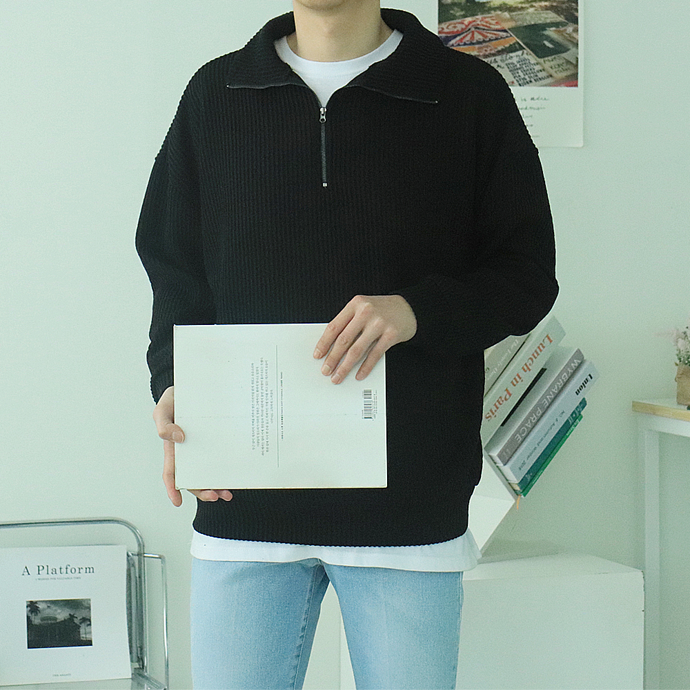 남자니트 커플맨투맨 골지 반집업 남자봄니트 이미지 3