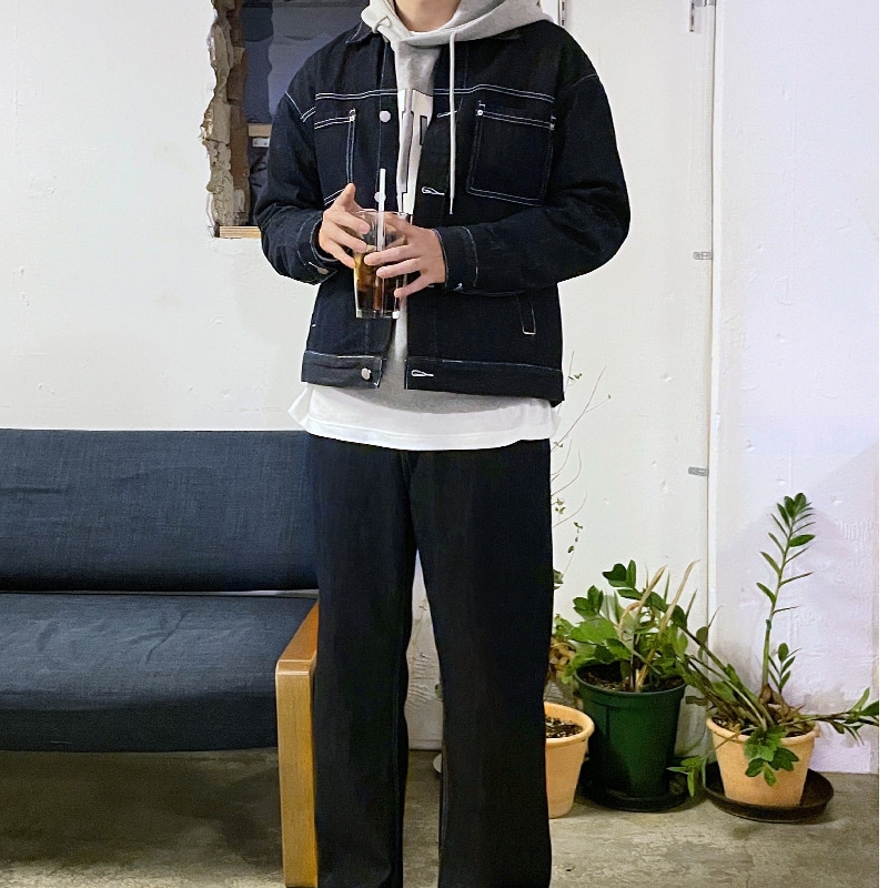 남자 하퍼 봄 가을 논페이드 생지 데님 자켓 이미지 8