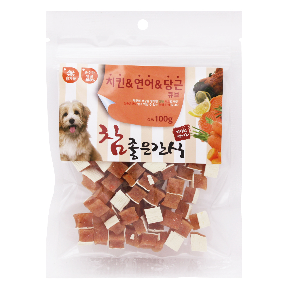 헬로도기 무첨가물 강아지야채간식 강아지당근 트릿 닭고기+연어+당근, 100g, 1개 - 메인 이미지