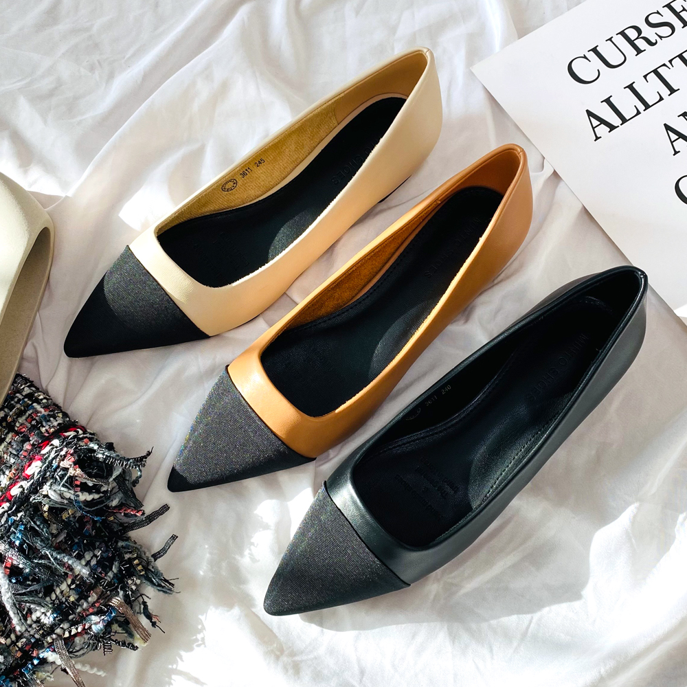 스틸레토플랫 투톤 발편한 여성플랫슈즈