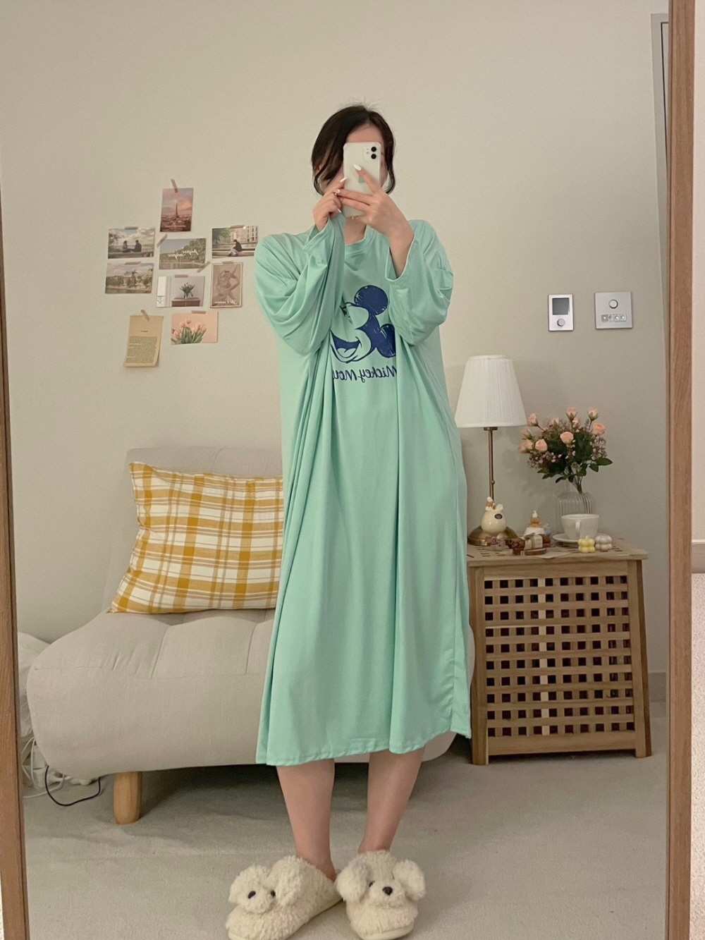 치즈 디즈니 파스텔 원피스 잠옷 빅사이즈 롱 파자마 파티 - 상세 이미지 3