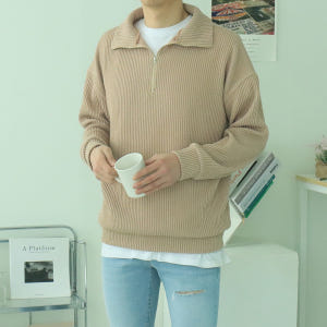 남자봄니트 오버핏 반집업 맨투맨 커플니트 착용 후기 | 사이즈/핏 총정리 - 상품 이미지 1