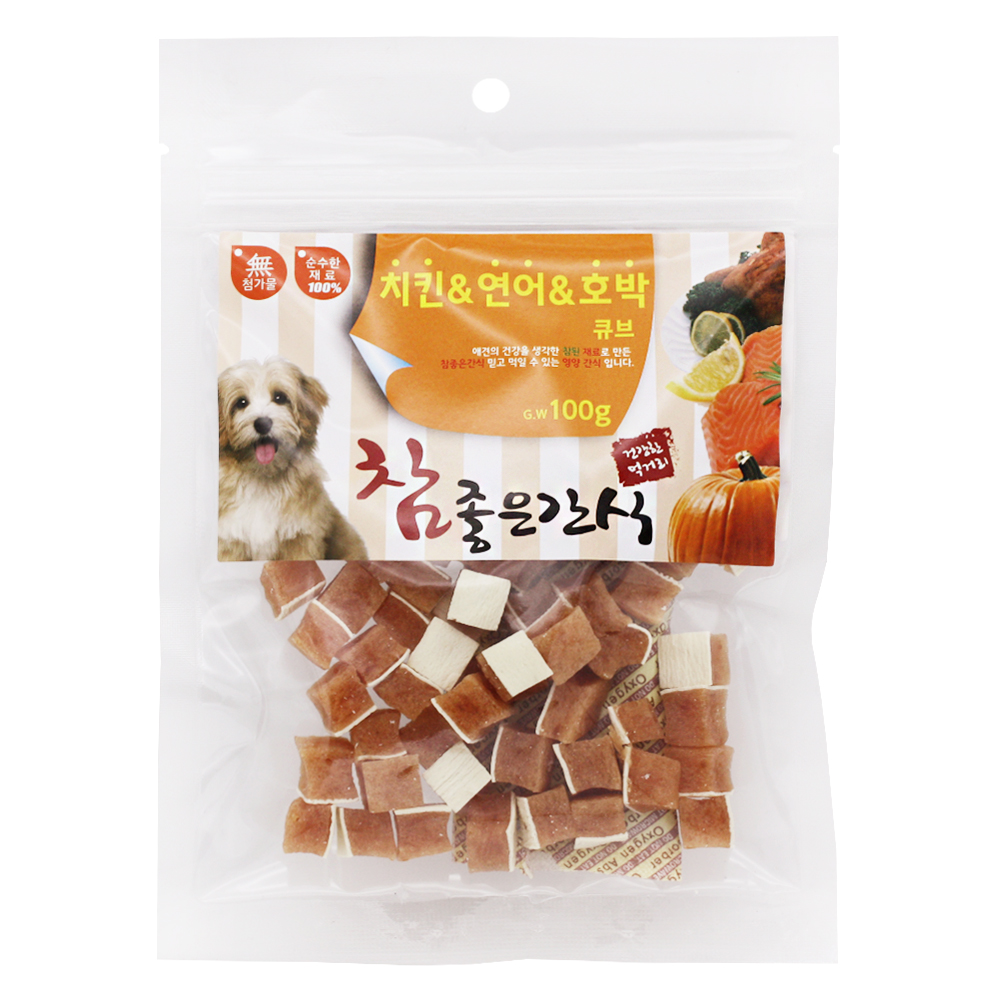 헬로도기 무첨가물 강아지야채간식 강아지당근 트릿 닭고기+연어+호박, 100g, 1개 - 상품 이미지