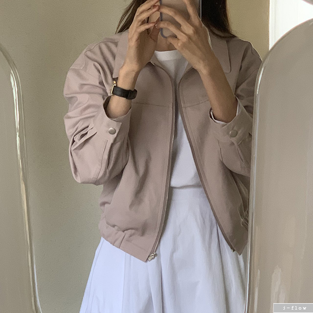 크리켓 블루종 카라 크롭 집업 점퍼 4col 봄 가을 코튼 데일리 밴딩 자켓 제이플로우 이미지 1