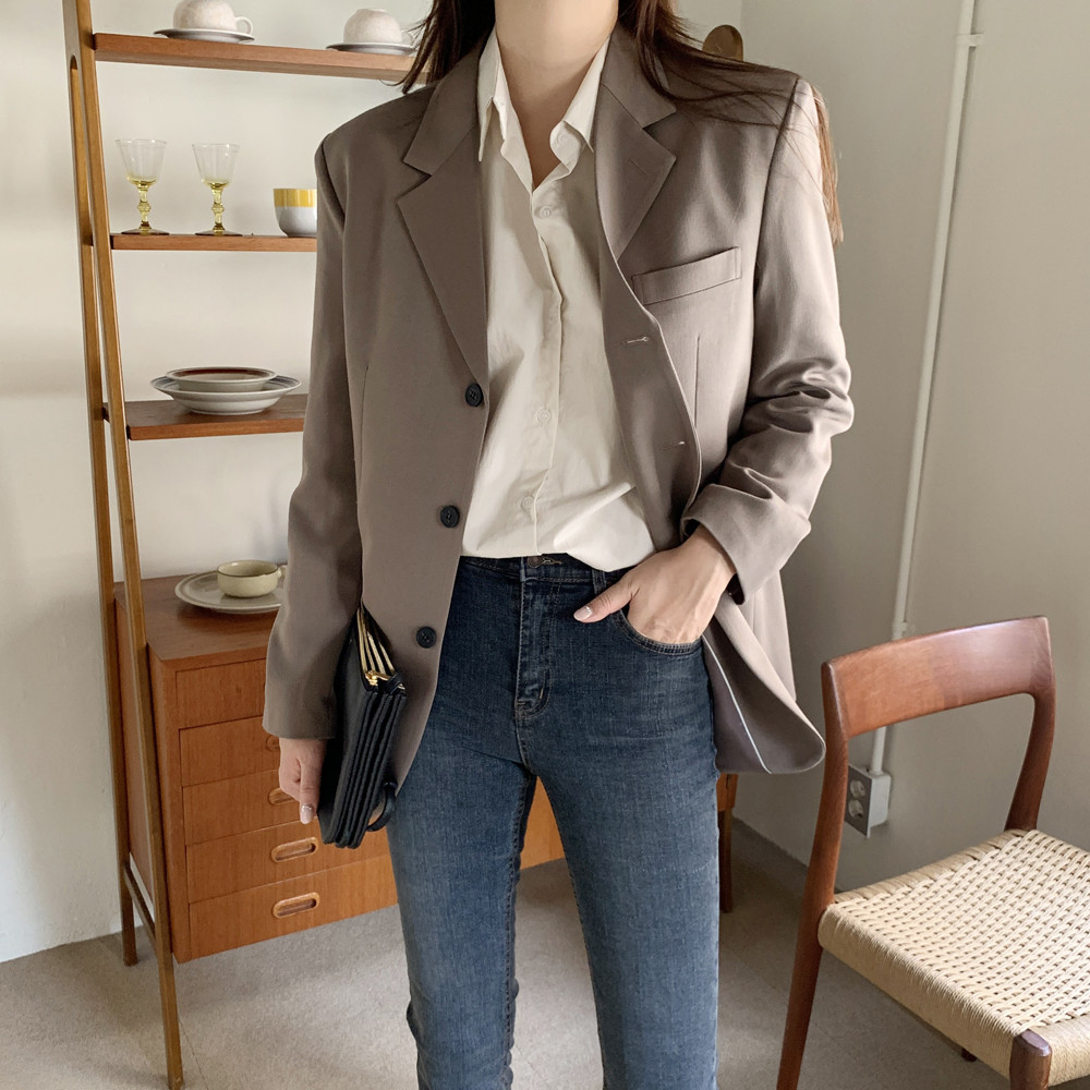 오버핏 싱글 테일러드 블레이저 여성 가을 자켓 간절기 여자 자켓 빅사이즈 브라운 그레이