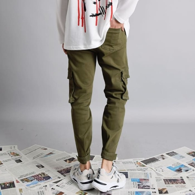 남자 스롤 봄 가을 면 스판 밑단 벨크로 카고 조거팬츠 - 상세 이미지 3