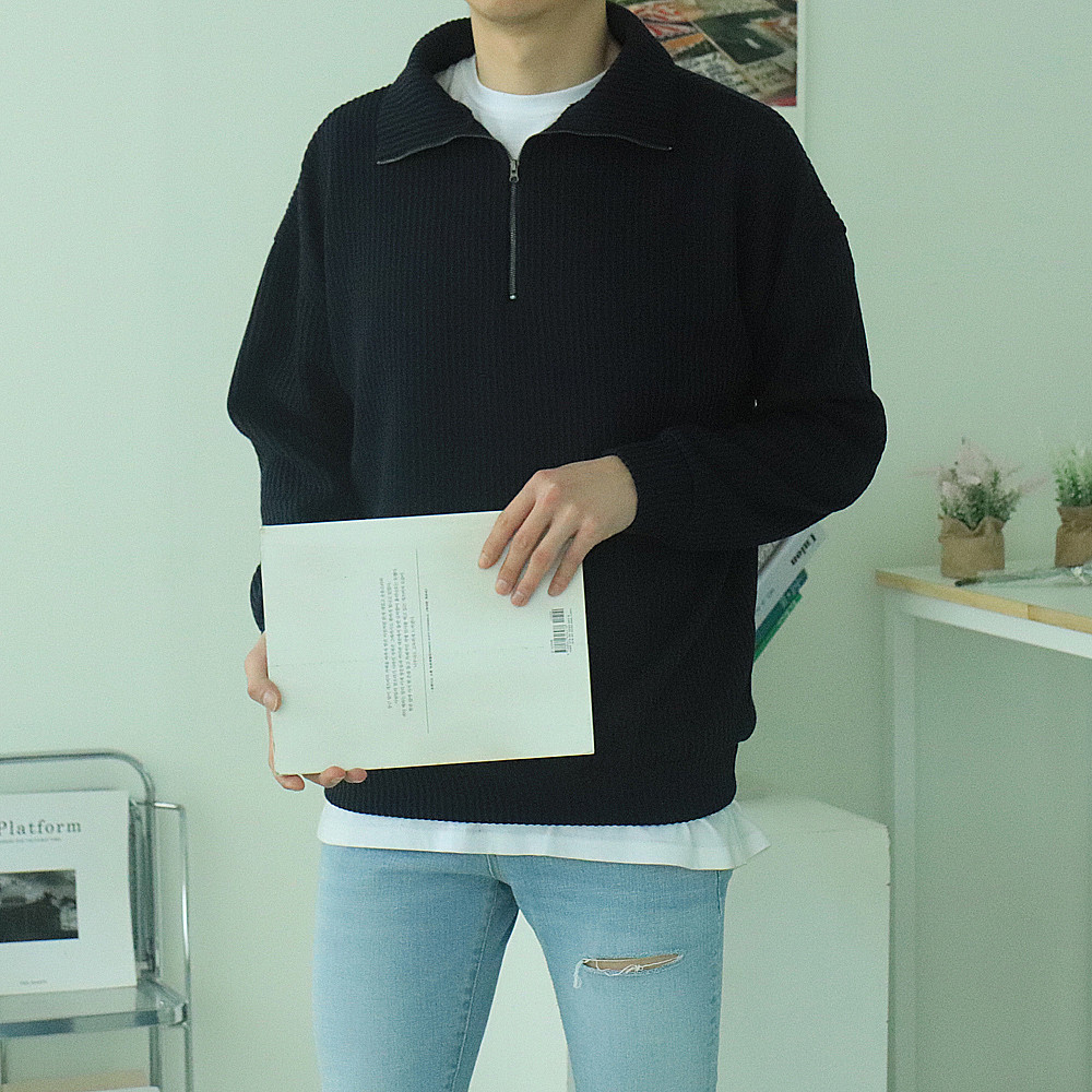 남자봄니트 오버핏 반집업 맨투맨 커플니트 이미지 3