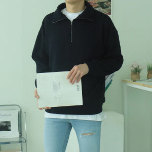 남자봄니트 오버핏 반집업 맨투맨 커플니트 착용 후기 | 사이즈/핏 총정리 - 상품 이미지 3