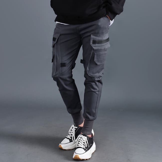 남자 노토 봄 가을 면 스판 입체포켓 밴딩 카고 조거팬츠 - 상세 이미지 5