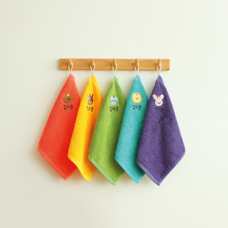 어린이집 컬러 고리수건 이름자수 핸드타월 유치원 준비물 캐릭터 밤나무모달 옐로우-강아지1