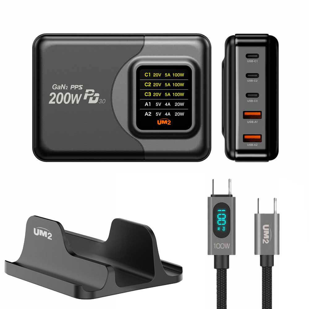 200W 디스플레이 초고속 충전기 PPS GAN2-LCD220W 100WLED 케이블세트