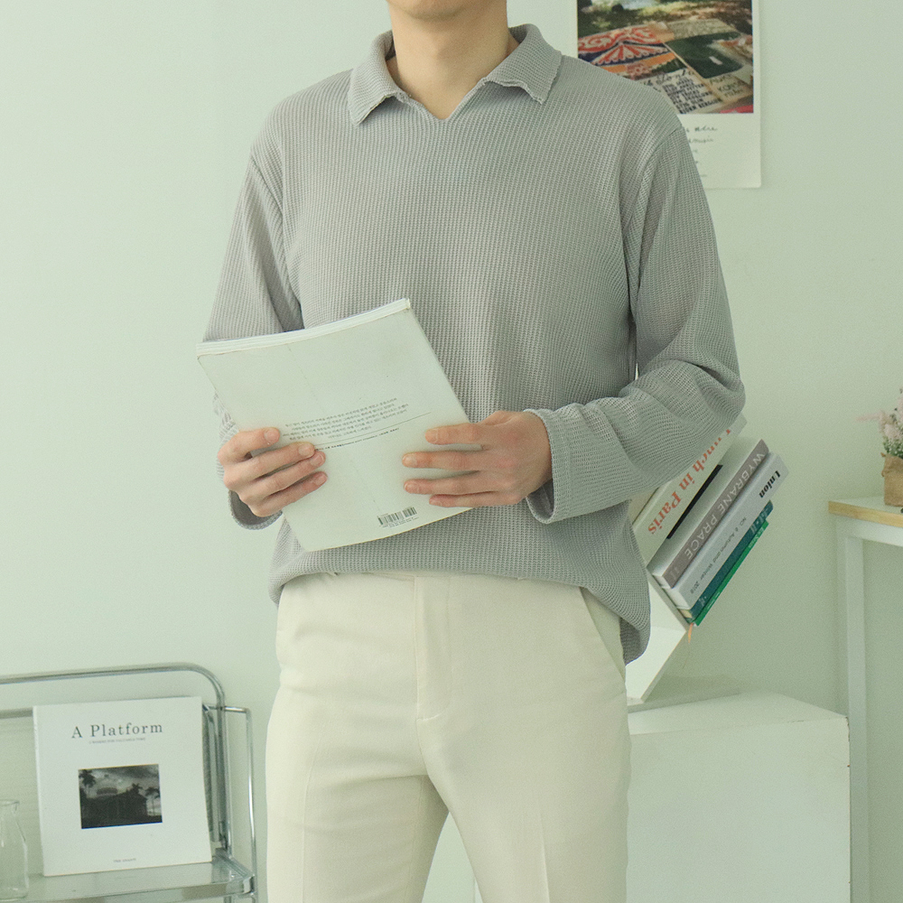 남자카라티 구김없는 오버핏 헨리넥 남자긴팔티 이미지 4