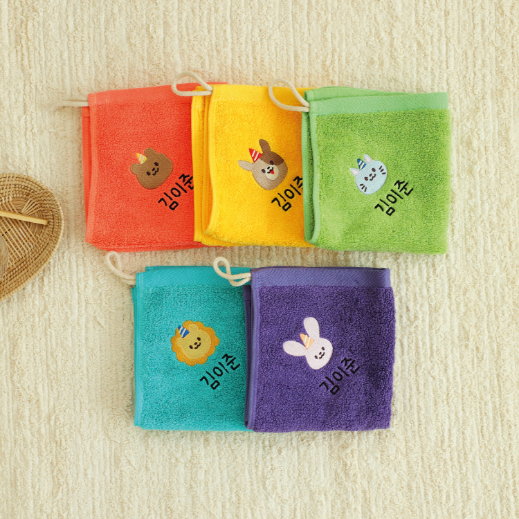 어린이집 컬러 고리수건 이름자수 핸드타월 유치원 준비물 캐릭터 밤나무모달 옐로우-강아지1