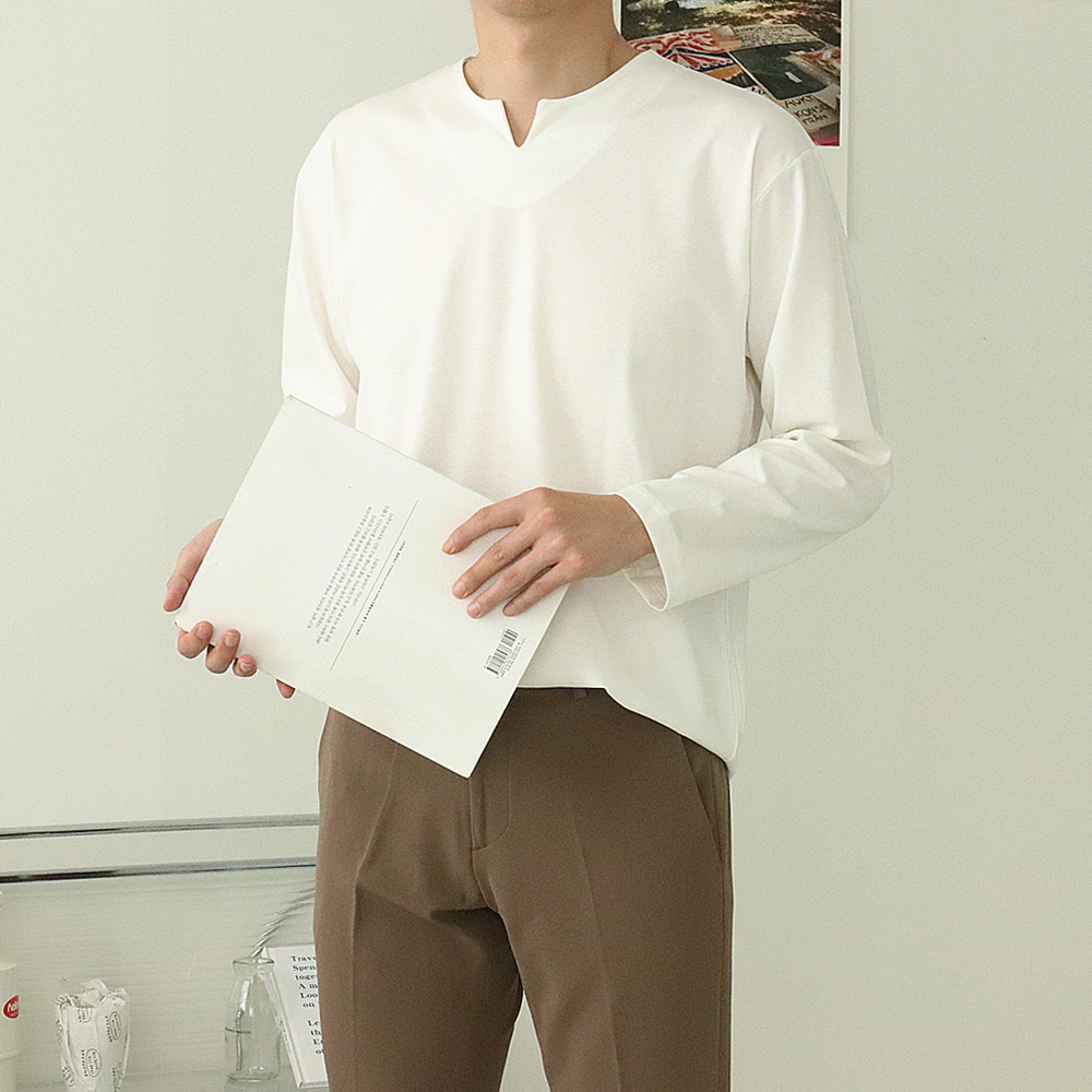 1+1 남자긴팔티 브이넥 분또 티셔츠 이미지 2