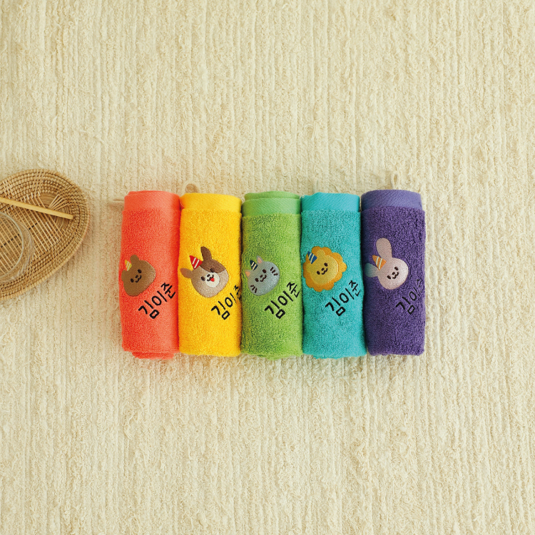 어린이집 컬러 고리수건 이름자수 핸드타월 유치원 준비물 캐릭터 밤나무모달 옐로우-강아지1