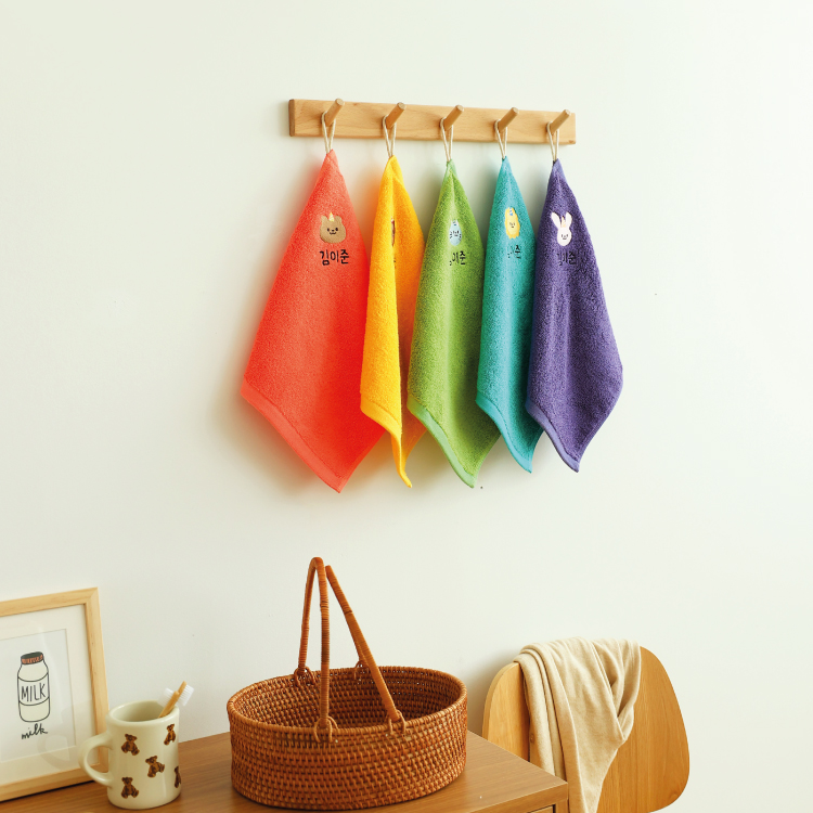 어린이집 컬러 고리수건 이름자수 핸드타월 유치원 준비물 캐릭터 밤나무모달 옐로우-강아지1