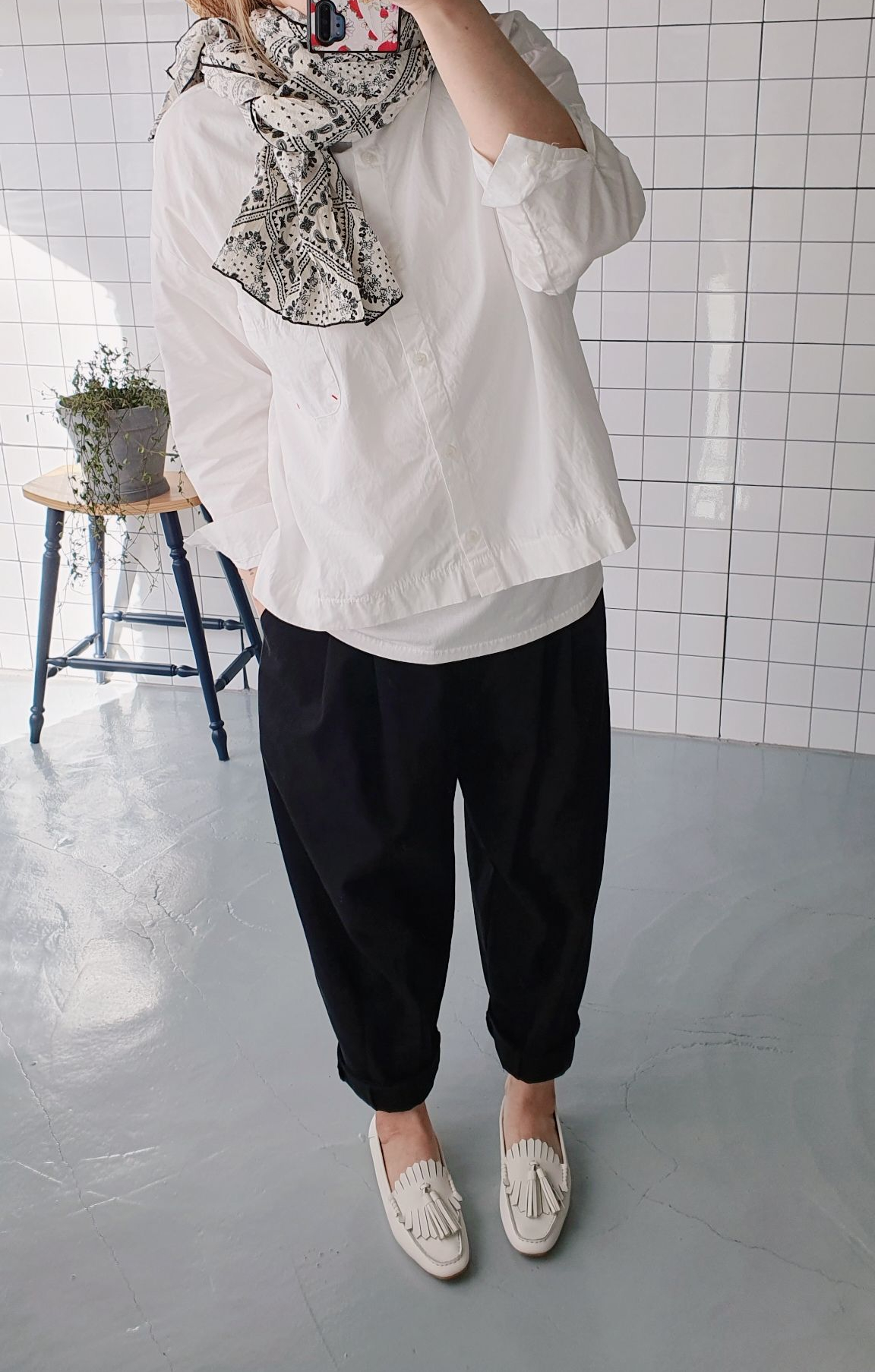 오버핏 레드 스티치 면 남방 이미지 2