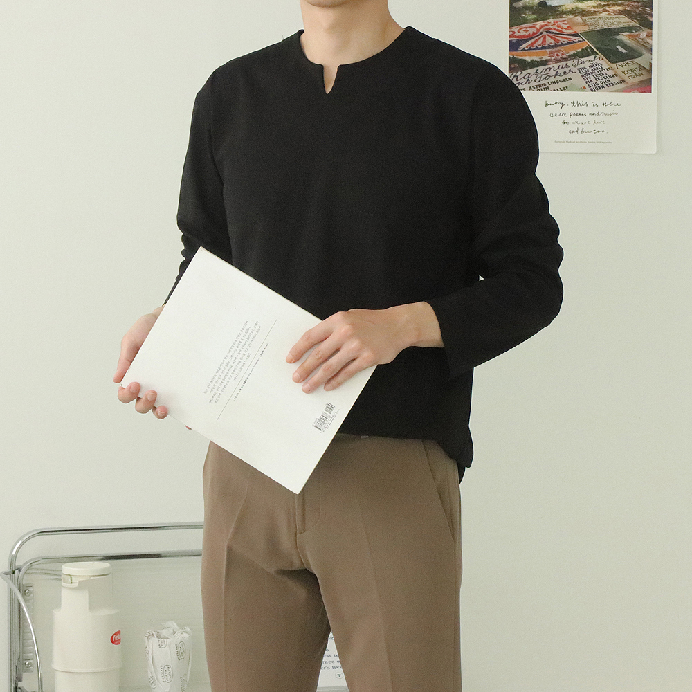 1+1 남자긴팔티 브이넥 분또 티셔츠 이미지 3