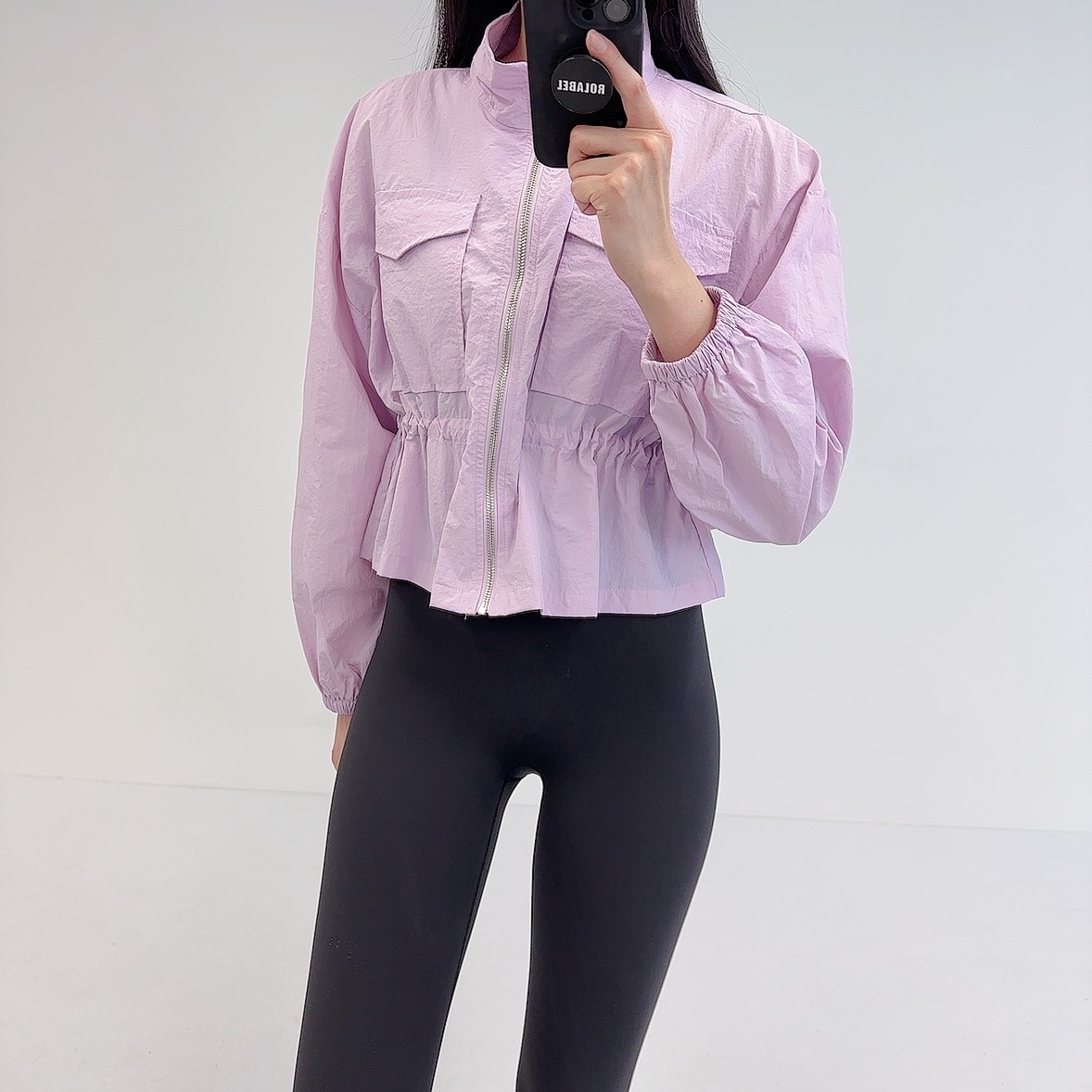 로라벨 가또 여성 바람막이 여자 아노락 루즈핏 등산 윈드 자켓 스트링 야상 숏 점퍼 - 상세 이미지 2
