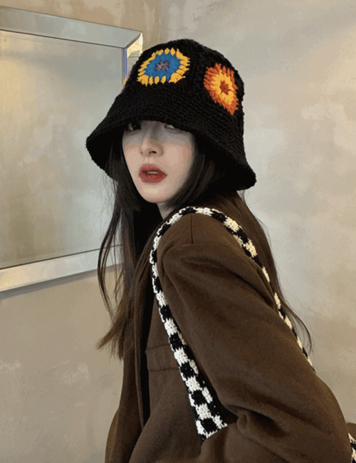 다이아 플라워 니트모자 벙거지 버킷햇 - 메인 이미지