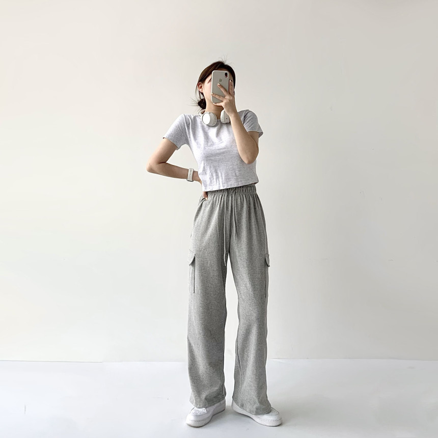 [단독]기모/기본 세미와이드 카고바지 트레이닝 하이웨스트 바지 와이드 밴딩 팬츠 세미와이드 바지 기모밴딩바지 하비바지 기모트레이닝팬츠기모바지 겨울바지 상세 이미지 4