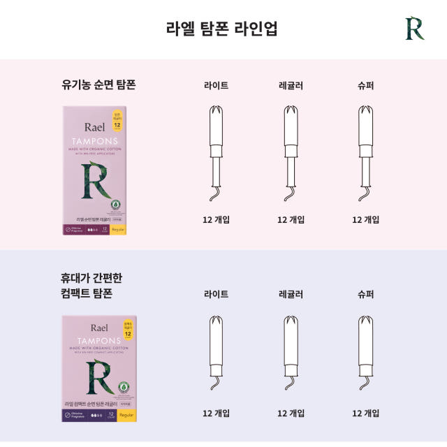 라엘 유기농 순면 탐폰 레귤러(12개입) 8팩