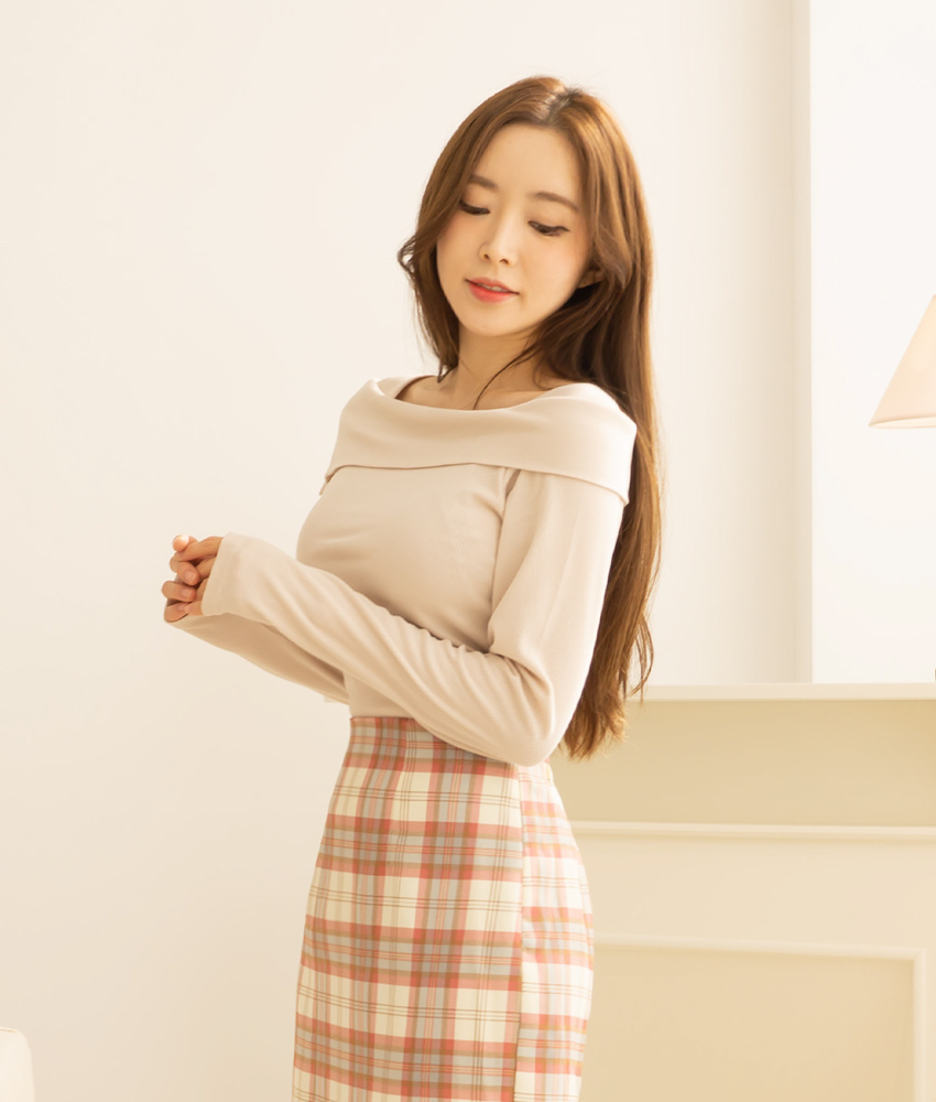 페미닌 오프숄더 슬림 봄가을 골지티셔츠 여성이너 긴팔티 이미지 3