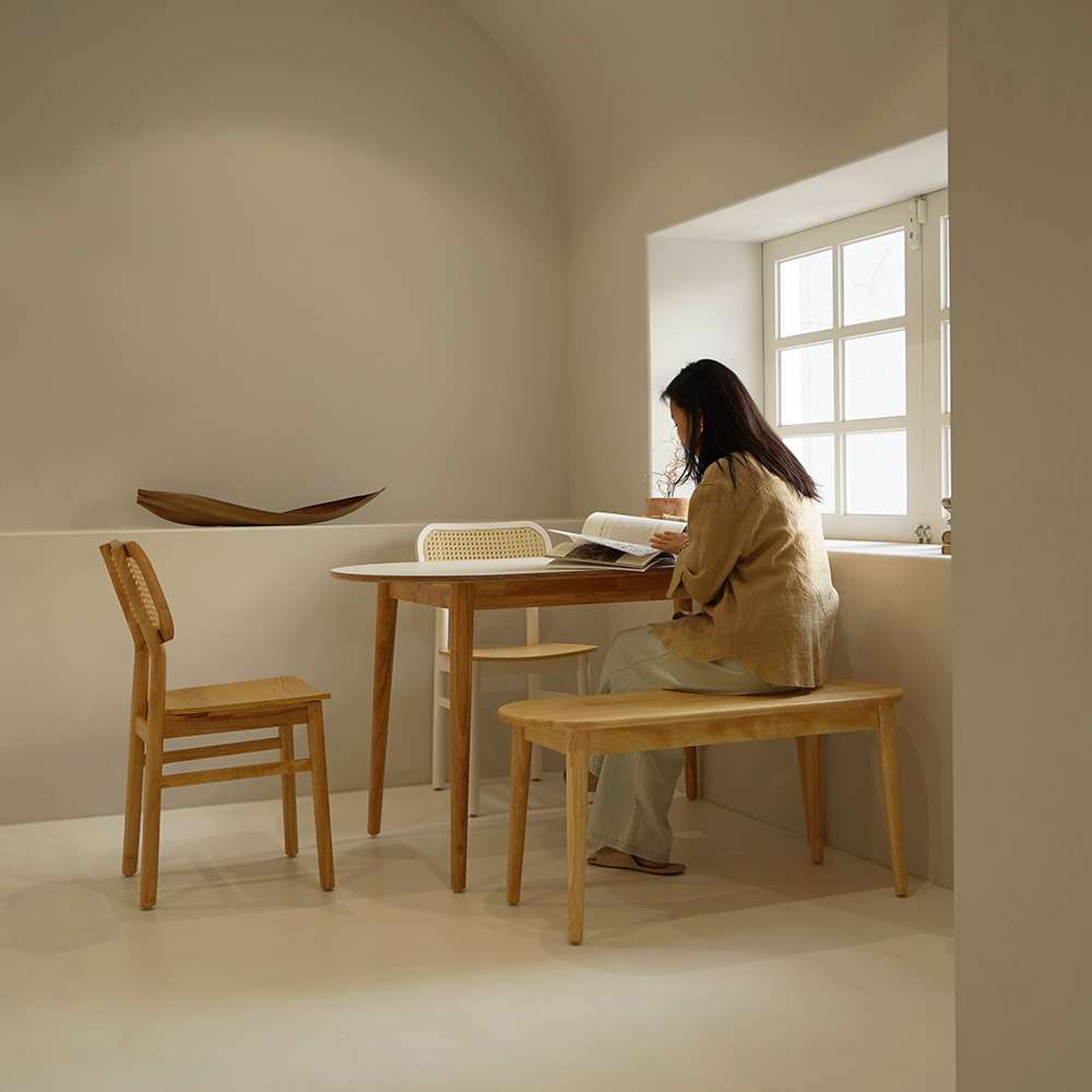 자야캠핑 카야니 천연 원목 카페 라탄 식탁 의자 내추럴