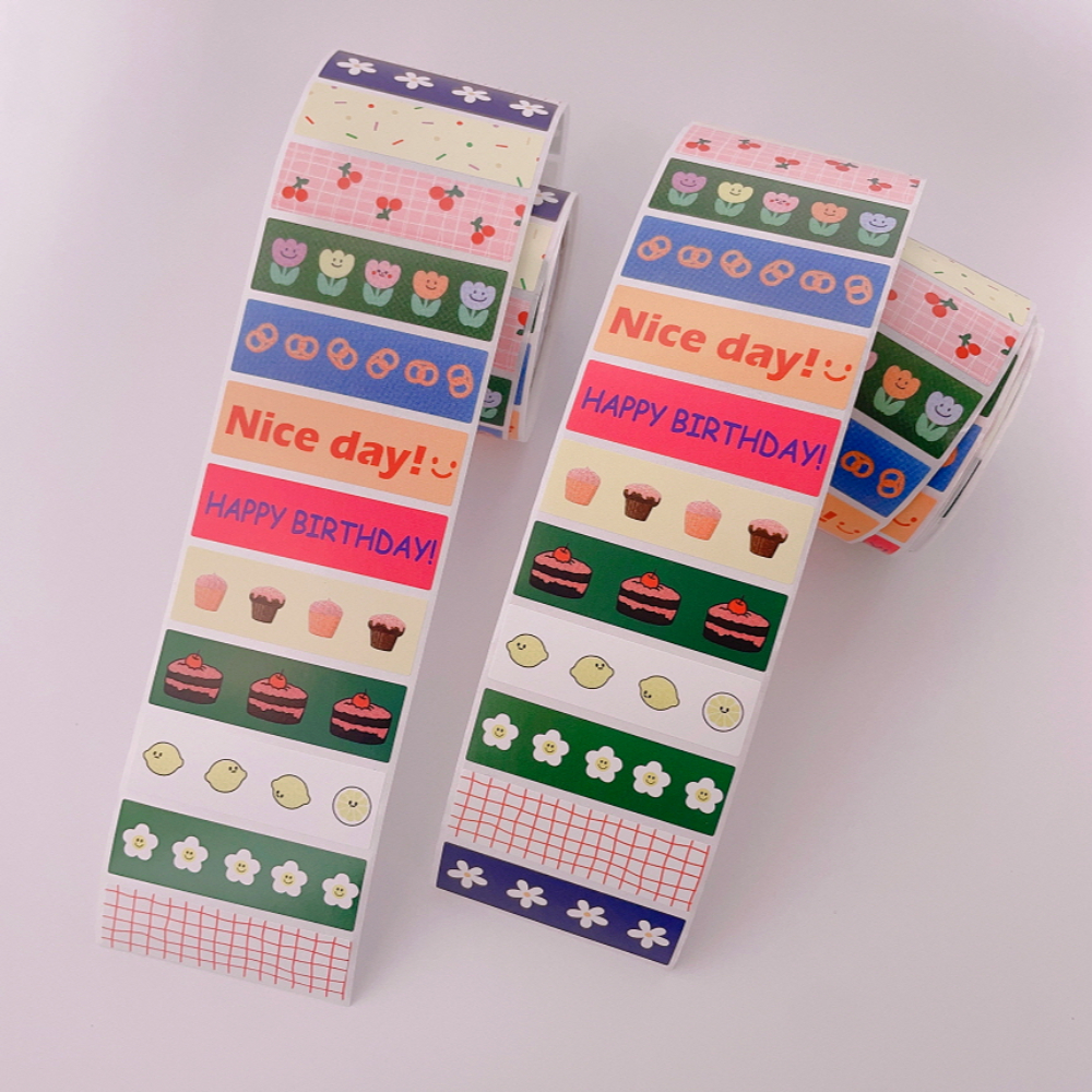 감성 일러스트 롤 스티커 답례품 어린이집 선물 구디백 포장 띠 스티커 제품 이미지