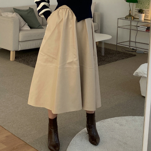 A라인 기모 밴딩 페이크 가죽 롱 스커트 가죽치마 44-77 이미지 4