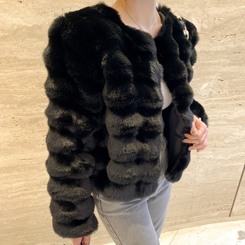 고급스러운 노카라 물결 인조 밍크 퍼자켓 페이크퍼자켓 제품 이미지