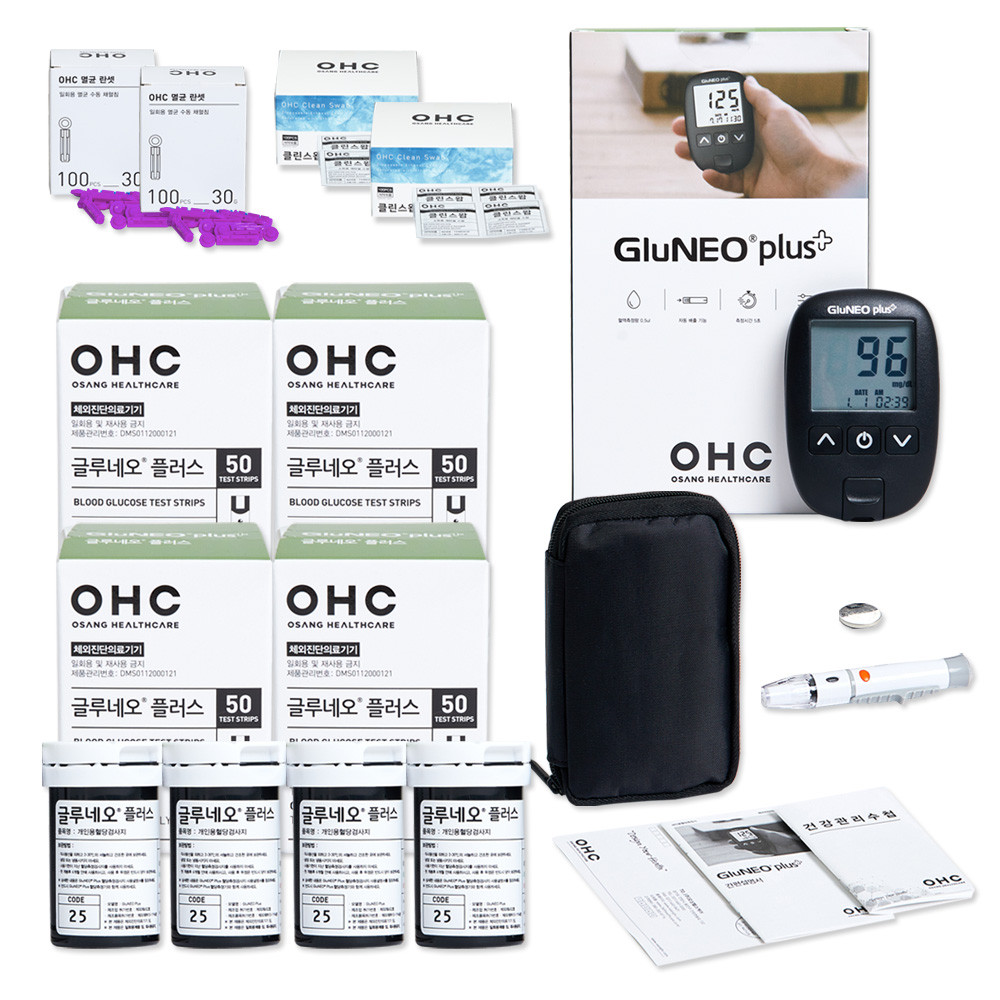 글루네오 플러스 혈당 측정기 당뇨 기계 검사기 혈당 체크기 100매 세트
