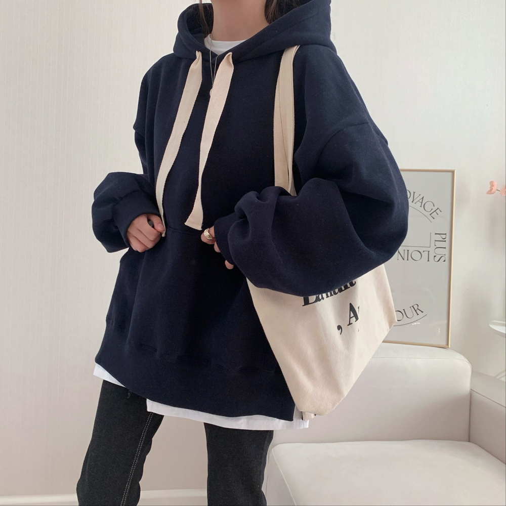 오버핏 옆트임 무지 코튼 여성 후드티 레이어드 여성 가을 티셔츠 여자 맨투맨 박스티