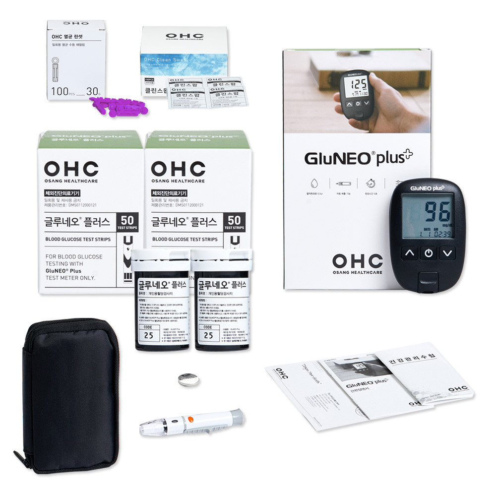 글루네오 플러스 혈당 측정기 당뇨 기계 검사기 혈당 체크기 100매 세트