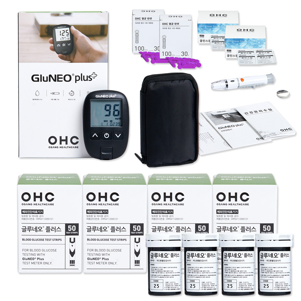 글루네오 플러스 혈당 측정기 당뇨 기계 검사기 혈당 체크기 100매 세트