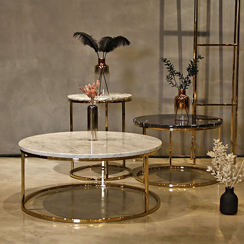 3S 이태리 천연 대리석 골드 원형 인테리어 거실 소파 테이블 / 비앙코카라라 CL124