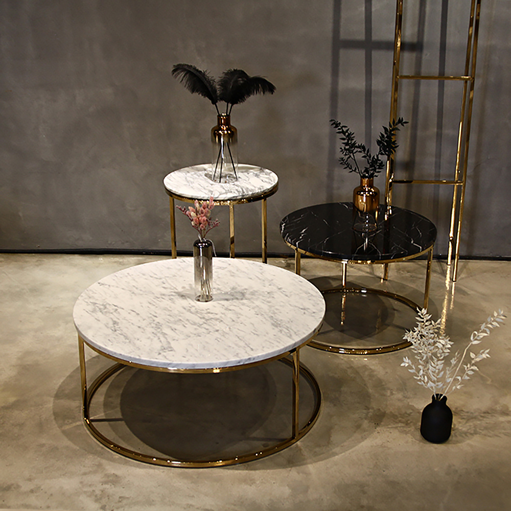 3S 이태리 천연 대리석 골드 원형 인테리어 거실 소파 테이블 / 비앙코카라라 CL124