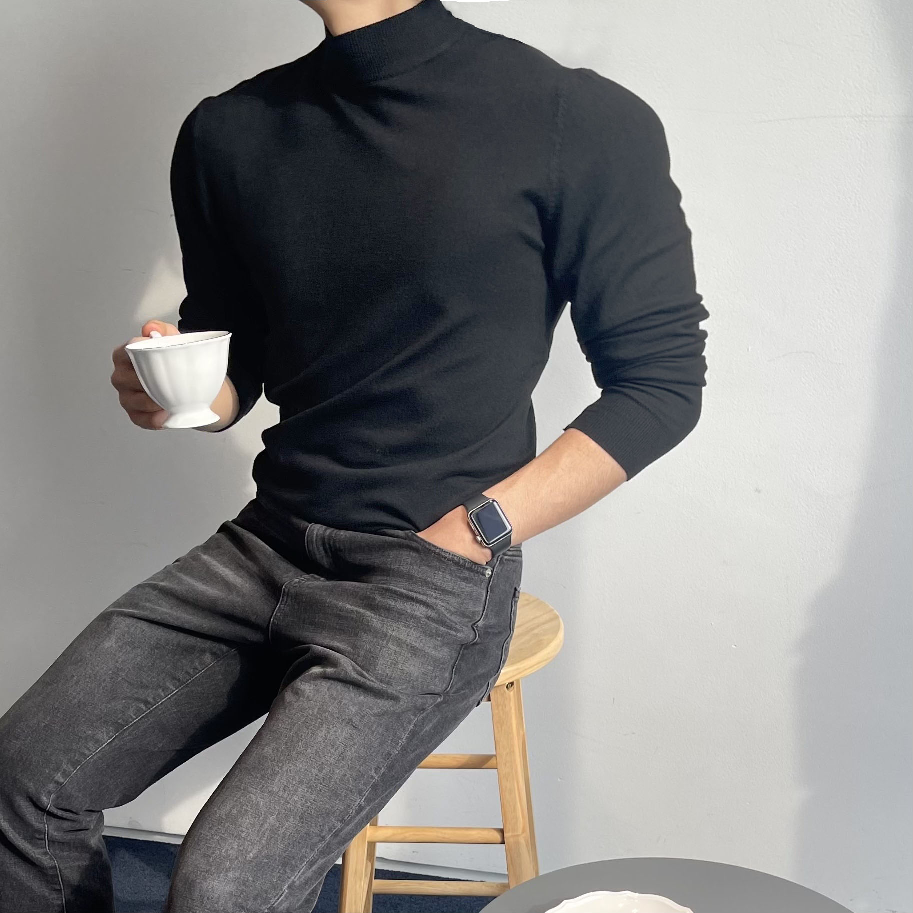 머슬핏반폴라 남성반목니트 남자반목폴라 이미지 3