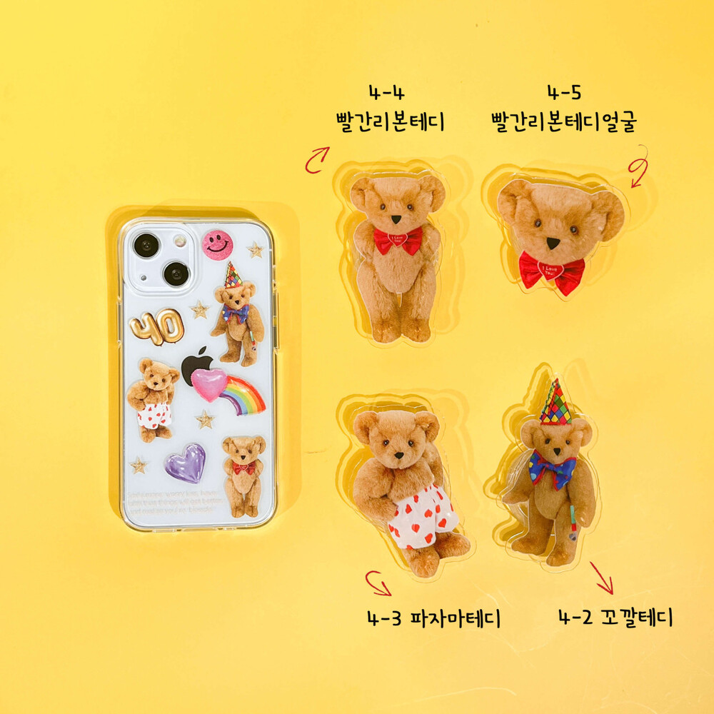아이폰15 케이스 그립 톡홀더 귀여운 까꿍테디 이미지 6